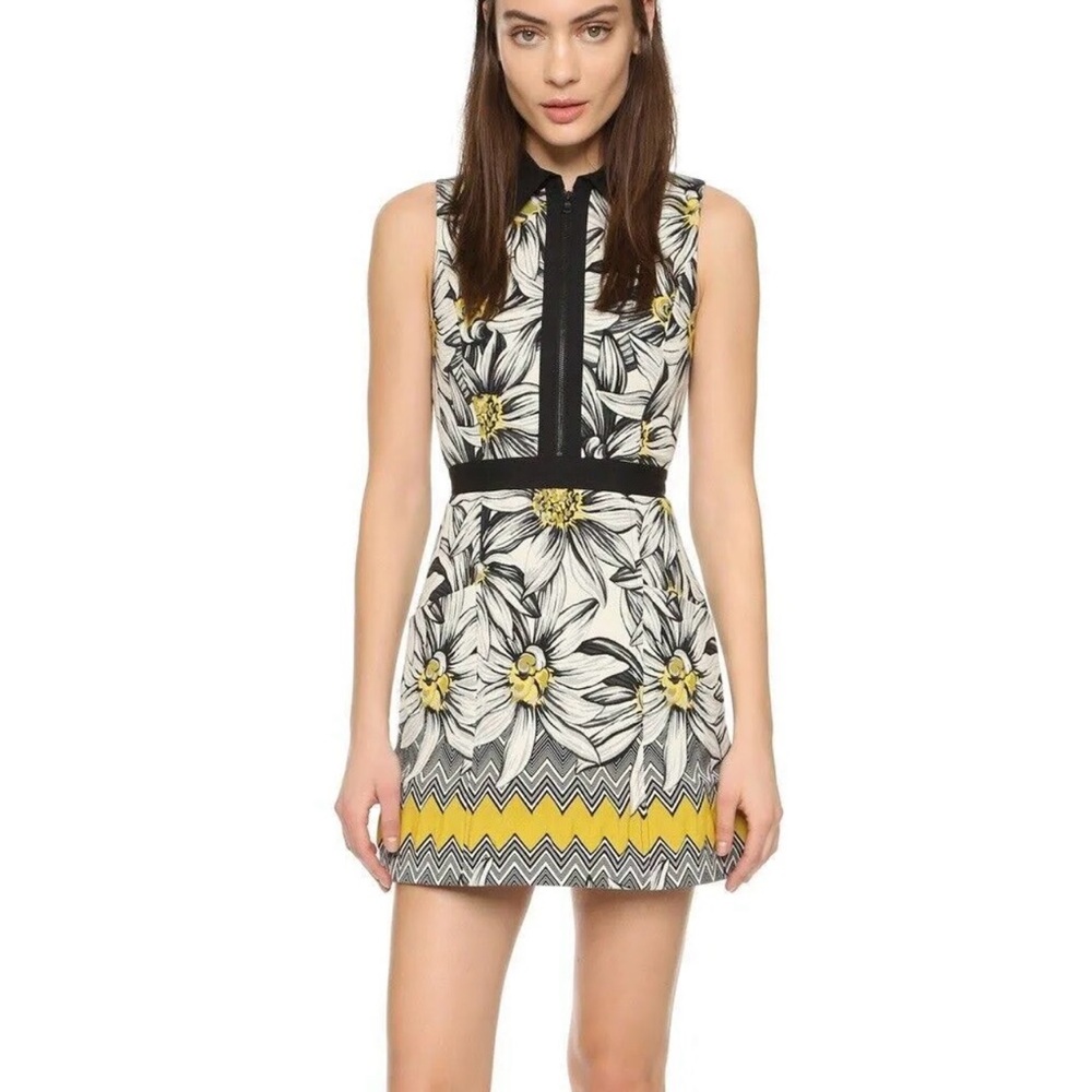 Alice + Olivia ✨ Ellis Black Yellow Printed Floral Collared Dress 2